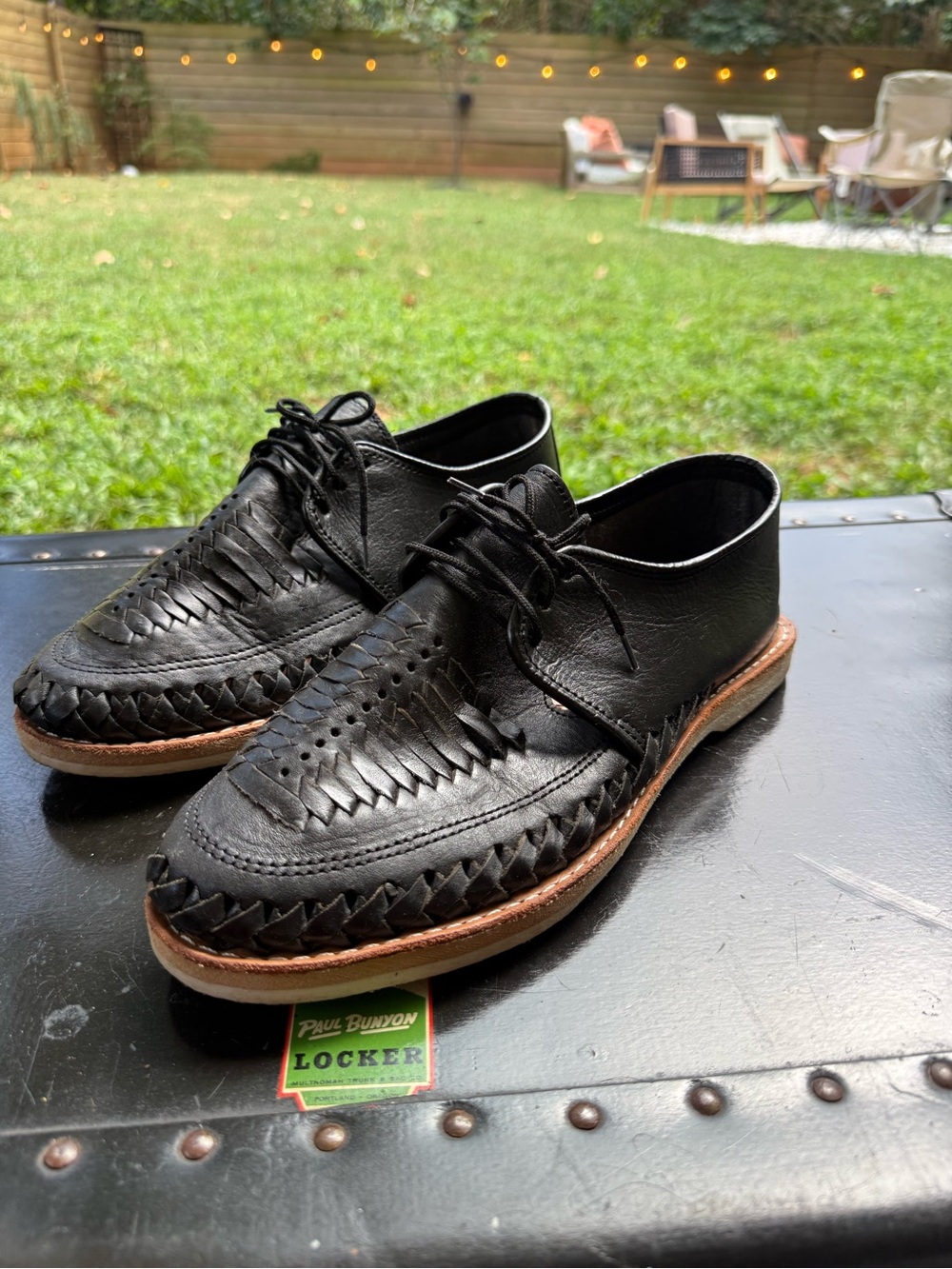 Men’s Black Leather Woven Lace-Up Shoes